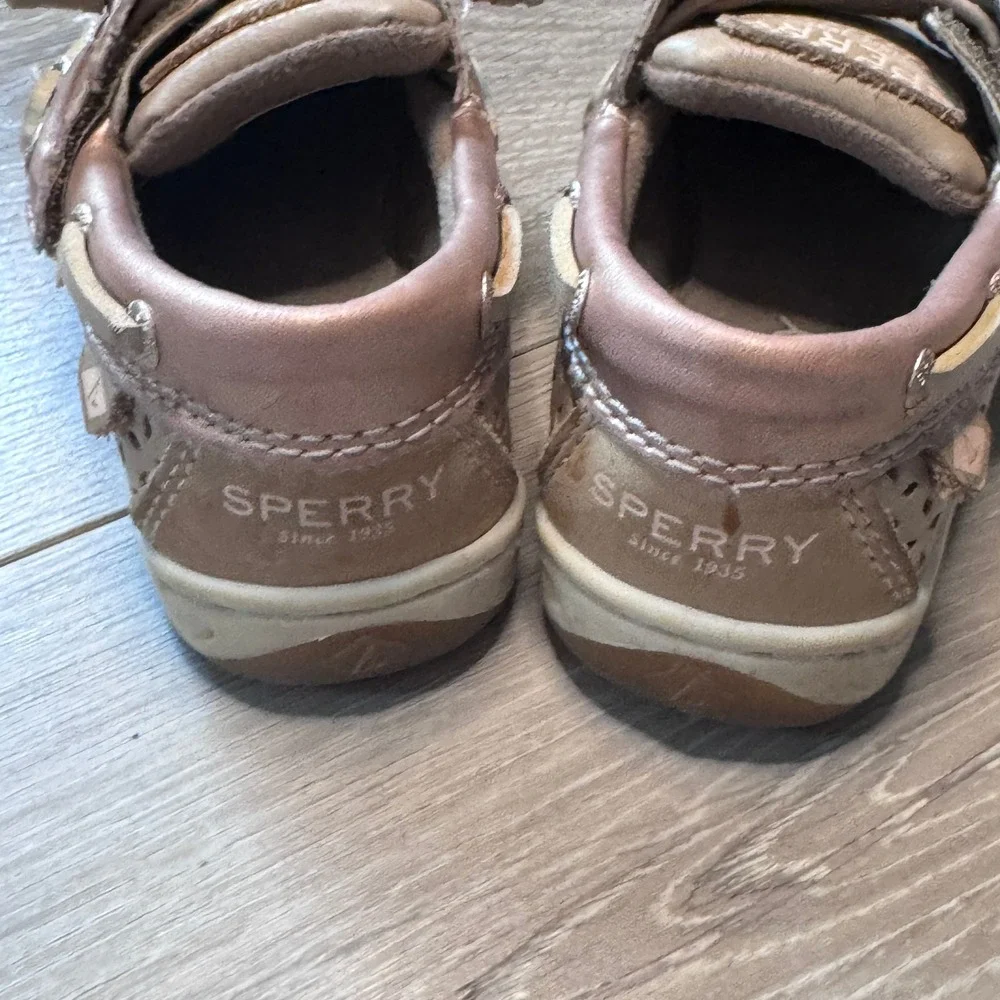 Sperry Songfish Jr Girls Metallic Tan Leather Boat Shoes Toddler Size 7